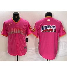 Men San Diego Padres Team Big Logo Pink Cool Base Stitched Baseball Jersey 2