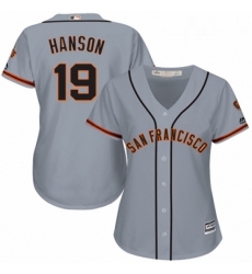 Womens Majestic San Francisco Giants 19 Alen Hanson Authentic Grey Road Cool Base MLB Jersey 