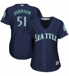 Womens Majestic Seattle Mariners 51 Randy Johnson Replica Navy Blue Alternate 2 Cool Base MLB Jersey