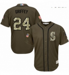 Youth Majestic Seattle Mariners 24 Ken Griffey Replica Green Salute to Service MLB Jersey