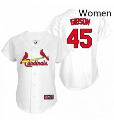 Womens Majestic St Louis Cardinals 45 Bob Gibson Replica White Home MLB Jersey