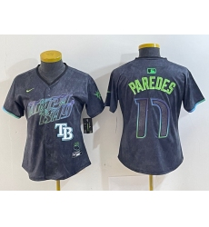 Women Tampa Bay Rays 17 Isaac Paredes Charcoal 2024 City Connect Limited Stitched Baseball Jersey 3