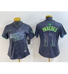 Women Tampa Bay Rays 17 Isaac Paredes Charcoal 2024 City Connect Limited Stitched Baseball Jersey 4