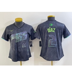 Women Tampa Bay Rays 2 Yandy Diaz Charcoal 2024 City Connect Limited Stitched Baseball Jersey  1