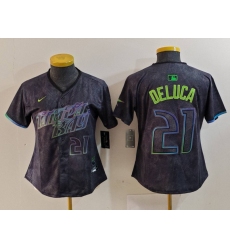 Women Tampa Bay Rays 21 Jonny DeLuca Charcoal 2024 City Connect Limited Stitched Baseball Jersey 2