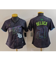 Women Tampa Bay Rays 21 Jonny DeLuca Charcoal 2024 City Connect Limited Stitched Baseball Jersey 5
