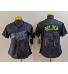 Women Tampa Bay Rays 21 Jonny DeLuca Charcoal 2024 City Connect Limited Stitched Baseball Jersey