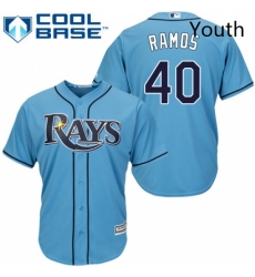 Youth Majestic Tampa Bay Rays 40 Wilson Ramos Authentic Light Blue Alternate 2 Cool Base MLB Jersey