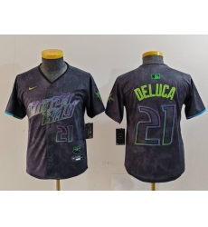 Youth Tampa Bay Rays 21 Jonny DeLuca Charcoal 2024 City Connect Limited Stitched Baseball Jersey 1