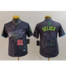 Youth Tampa Bay Rays 21 Jonny DeLuca Charcoal 2024 City Connect Limited Stitched Baseball Jersey 5