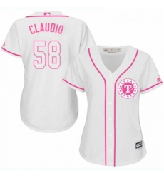 Womens Majestic Texas Rangers 58 Alex Claudio Replica White Fashion Cool Base MLB Jersey 