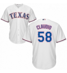 Youth Majestic Texas Rangers 58 Alex Claudio Authentic White Home Cool Base MLB Jersey 