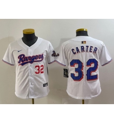 Youth Texas Rangers 32 Evan Carter White Gold Stitched Baseball Jersey  5