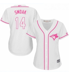 Womens Majestic Toronto Blue Jays 14 Justin Smoak Authentic White Fashion Cool Base MLB Jersey