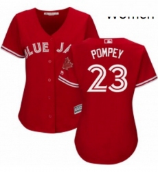 Womens Majestic Toronto Blue Jays 23 Dalton Pompey Replica Scarlet Alternate MLB Jersey