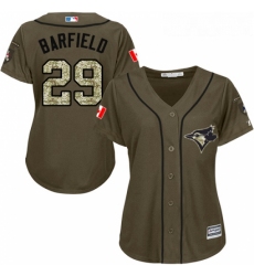 Womens Majestic Toronto Blue Jays 29 Jesse Barfield Replica Green Salute to Service MLB Jersey 