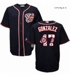 Mens Majestic Washington Nationals 47 Gio Gonzalez Authentic Navy Blue Team Logo Fashion Cool Base MLB Jersey