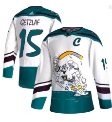 Men Anaheim Ducks 15 Ryan Getzlaf White 2020 21 Reverse Retro Adidas Jersey