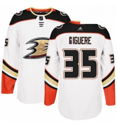 Mens Adidas Anaheim Ducks 35 Jean Sebastien Giguere Authentic White Away NHL Jersey 