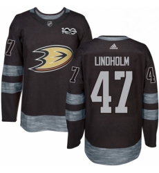 Mens Adidas Anaheim Ducks 47 Hampus Lindholm Authentic Black 1917 2017 100th Anniversary NHL Jersey 