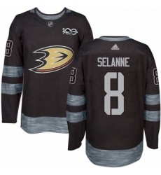 Mens Adidas Anaheim Ducks 8 Teemu Selanne Authentic Black 1917 2017 100th Anniversary NHL Jersey 