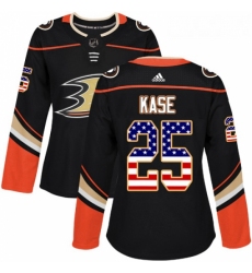 Womens Adidas Anaheim Ducks 25 Ondrej Kase Authentic Black USA Flag Fashion NHL Jersey 