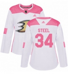 Womens Adidas Anaheim Ducks 34 Sam Steel Authentic WhitePink Fashion NHL Jersey 