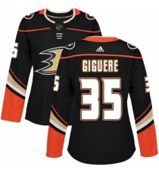 Womens Adidas Anaheim Ducks 35 Jean Sebastien Giguere Authentic Black Home NHL Jersey 