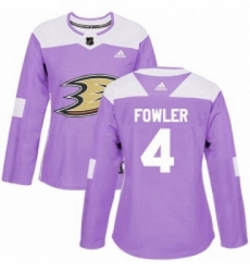 Womens Adidas Anaheim Ducks 4 Cam Fowler Authentic Purple Fights Cancer Practice NHL Jersey 