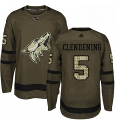 Mens Adidas Arizona Coyotes 5 Adam Clendening Premier Green Salute to Service NHL Jersey 