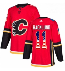 Mens Adidas Calgary Flames 11 Mikael Backlund Authentic Red USA Flag Fashion NHL Jersey 