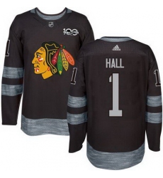 Blackhawks #1 Glenn Hall Black 1917 2017 100th Anniversary Stitched NHL Jersey