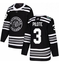 Mens Adidas Chicago Blackhawks 3 Pierre Pilote Authentic Black 2019 Winter Classic NHL Jersey 