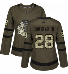 Womens Adidas Chicago Blackhawks 28 Henri Jokiharju Authentic Green Salute to Service NHL Jersey 