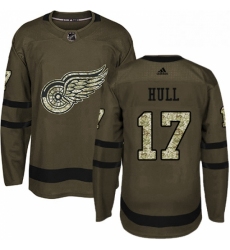 Mens Adidas Detroit Red Wings 17 Brett Hull Premier Green Salute to Service NHL Jersey 