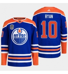 Men Edmonton Oilers 10 Derek Ryan Royal 2024 Stanley Cup Final Patch Stitched Jersey