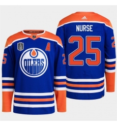 Men Edmonton Oilers 25 Darnell Nurse Royal 2024 Stanley Cup Final Patch Stitched Jersey