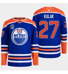 Men Edmonton Oilers 27 Brett Kulak Royal 2024 Stanley Cup Final Patch Stitched Jersey
