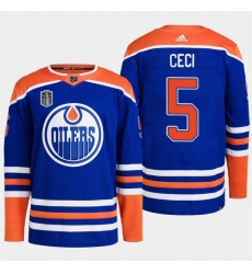 Men Edmonton Oilers 5 Cody Ceci Royal 2024 Stanley Cup Final Patch Stitched Jersey