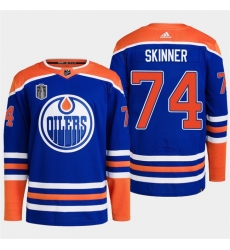 Men Edmonton Oilers 74 Stuart Skinner Royal 2024 Stanley Cup Final Patch Stitched Jersey