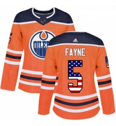 Womens Adidas Edmonton Oilers 5 Mark Fayne Authentic Orange USA Flag Fashion NHL Jersey 