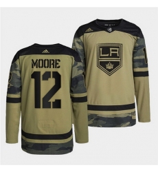 Men Los Angeles Kings 12 Trevor Moore 2022 Camo Military Appreciation Night Stitched jersey