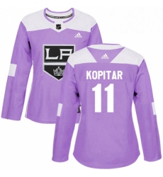 Womens Adidas Los Angeles Kings 11 Anze Kopitar Authentic Purple Fights Cancer Practice NHL Jersey 