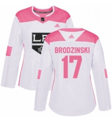 Womens Adidas Los Angeles Kings 17 Jonny Brodzinski Authentic WhitePink Fashion NHL Jersey 