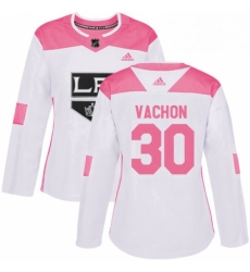 Womens Adidas Los Angeles Kings 30 Rogie Vachon Authentic WhitePink Fashion NHL Jersey 