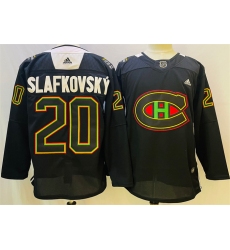 Men Montreal Canadiens 20 Juraj Slafkovsky 2022 Black Warm Up History Night Stitched Jersey