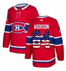 Mens Adidas Montreal Canadiens 64 Jeremiah Addison Authentic Red USA Flag Fashion NHL Jersey 