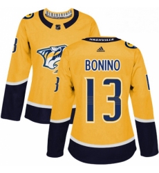 Womens Adidas Nashville Predators 13 Nick Bonino Authentic Gold Home NHL Jersey 