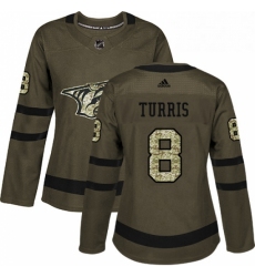 Womens Adidas Nashville Predators 8 Kyle Turris Authentic Green Salute to Service NHL Jersey 