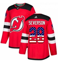 Youth Adidas New Jersey Devils 28 Damon Severson Authentic Red USA Flag Fashion NHL Jersey 